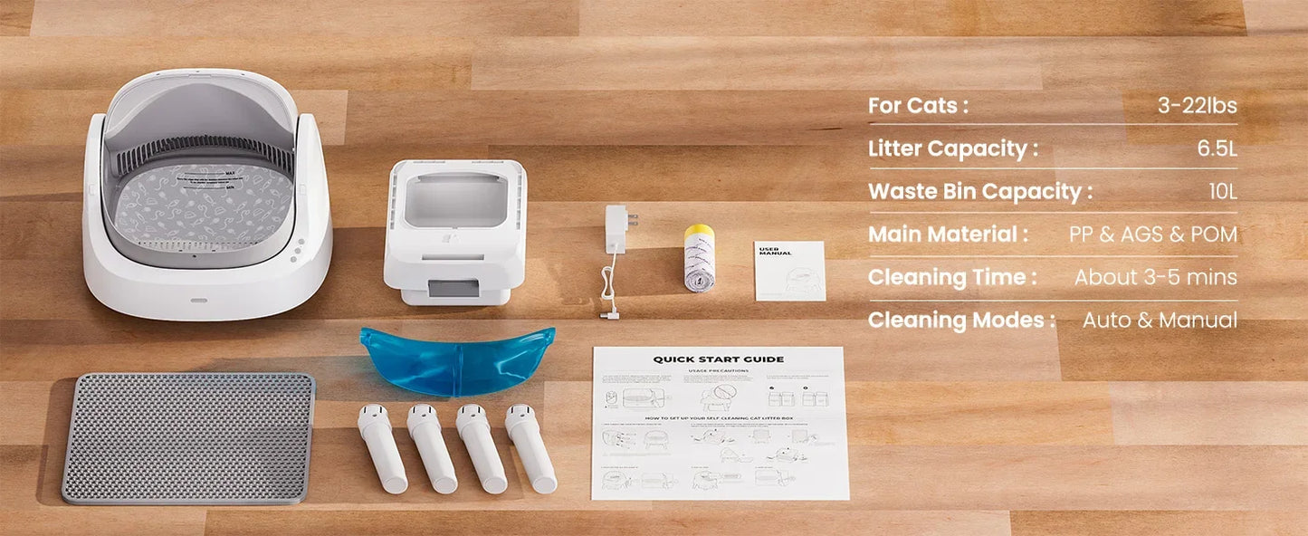 Automatic Self-Cleaning Cat Litter Box – Sensor Activated, Low Noise, Open-Top with Removable Tray