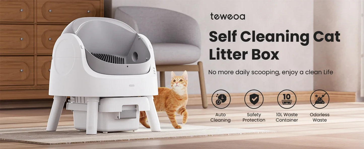 Automatic Self-Cleaning Cat Litter Box – Sensor Activated, Low Noise, Open-Top with Removable Tray