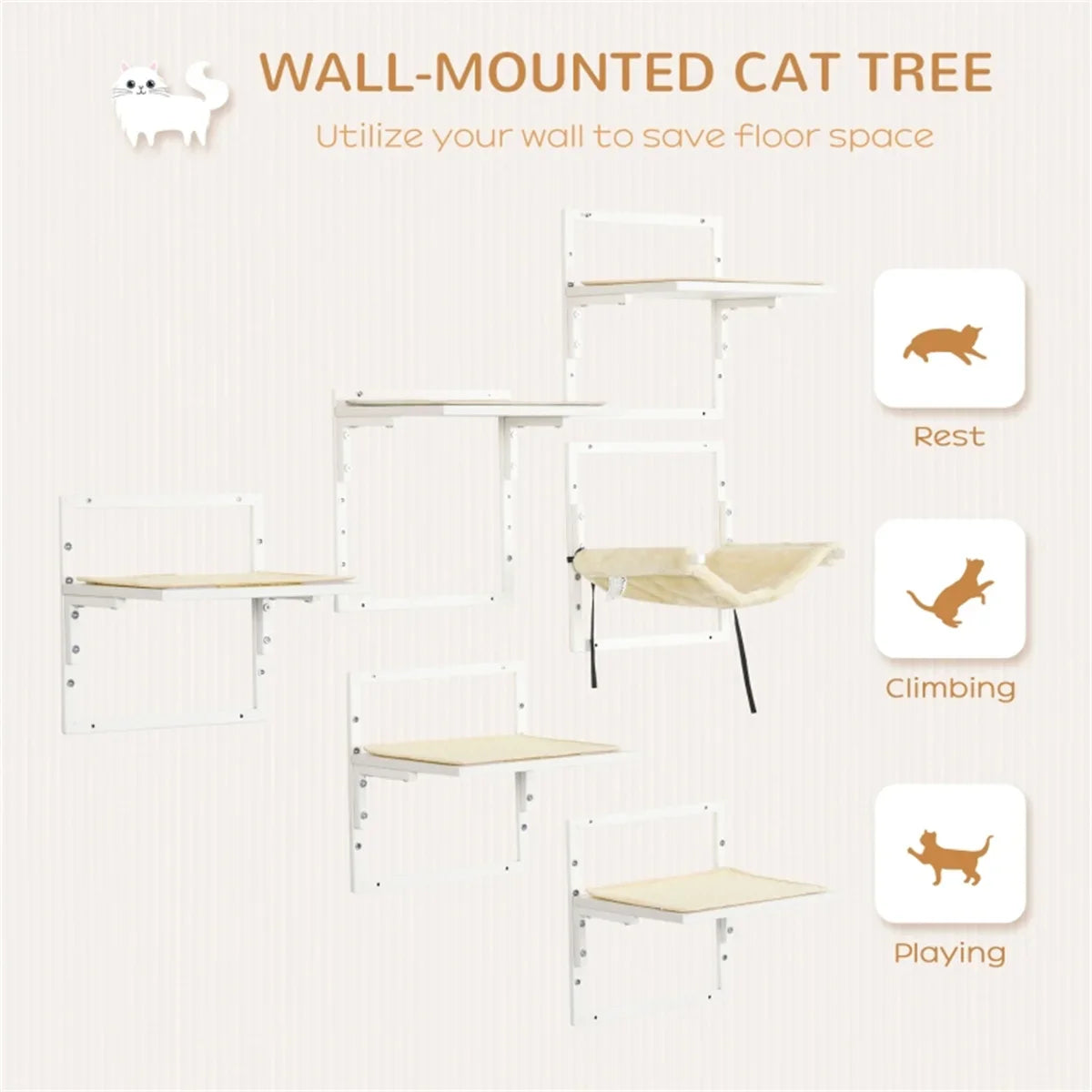 Cat Shelf & Tower Set – Wall-Mounted Climbing Furniture with Toys, Training Aids & Snack Holders