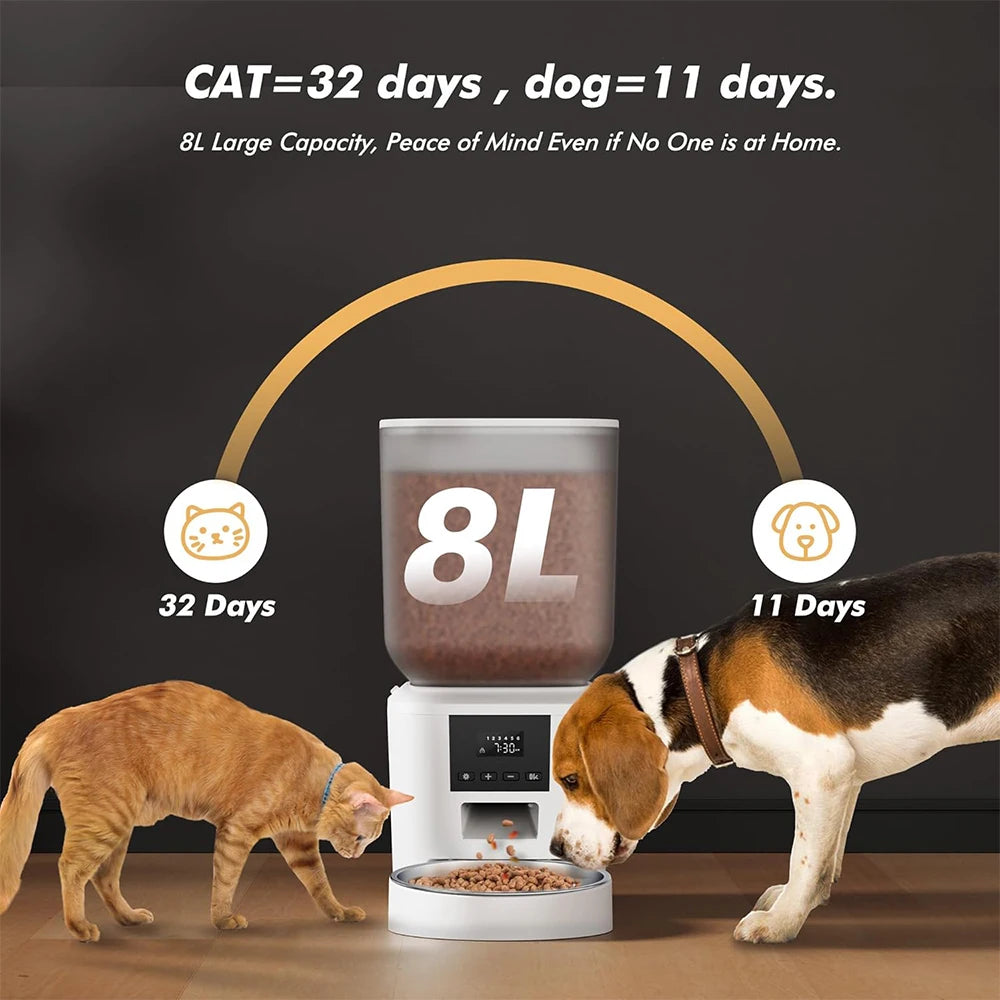 Automatic Pet Feeder – 8L Smart Food Dispenser with Key Control, SUS+ABS Build for Cats & Dogs