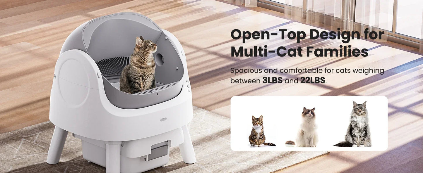Automatic Self-Cleaning Cat Litter Box – Sensor Activated, Low Noise, Open-Top with Removable Tray