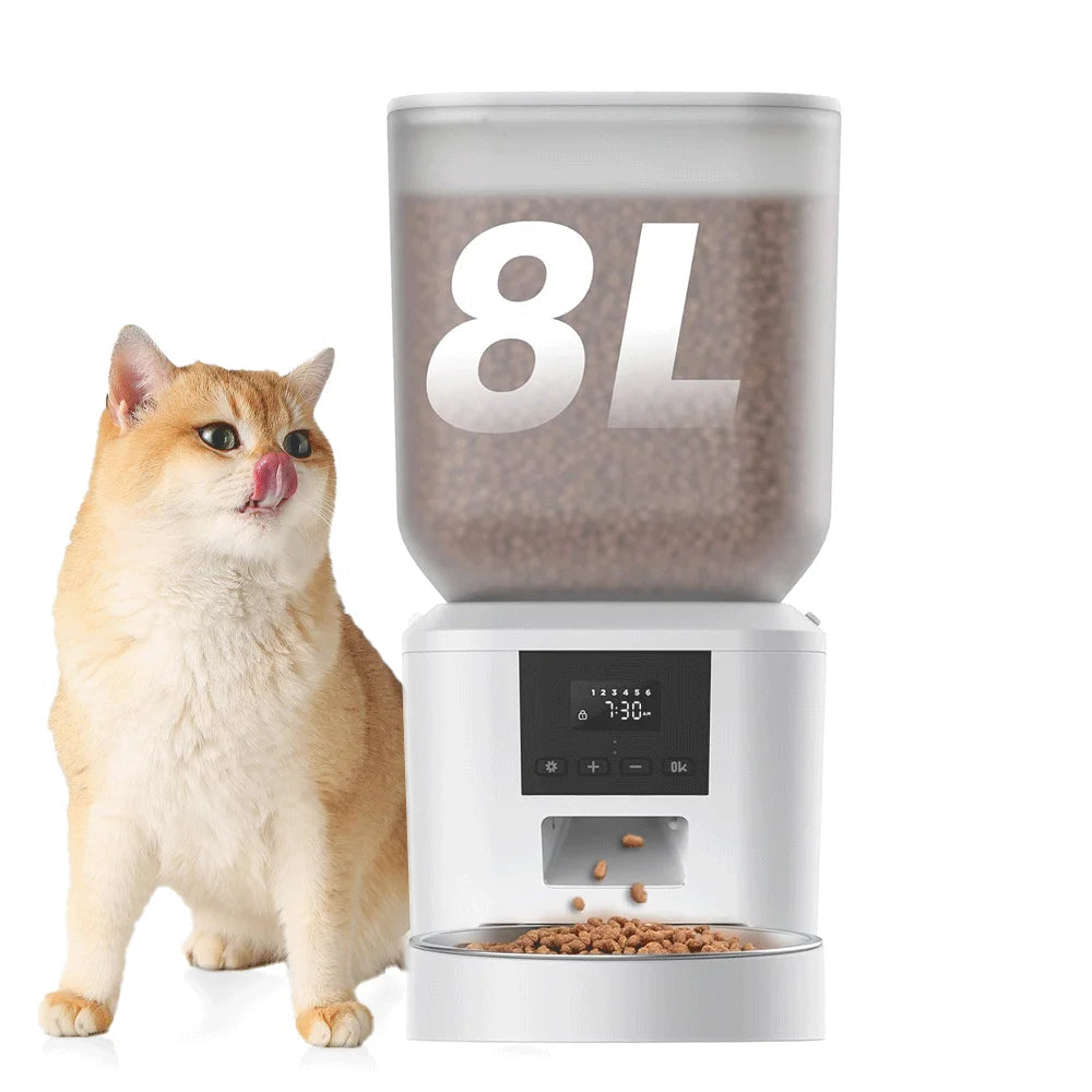 Automatic Pet Feeder – 8L Smart Food Dispenser with Key Control, SUS+ABS Build for Cats & Dogs