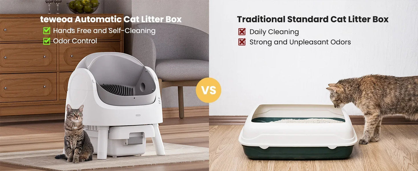 Automatic Self-Cleaning Cat Litter Box – Sensor Activated, Low Noise, Open-Top with Removable Tray