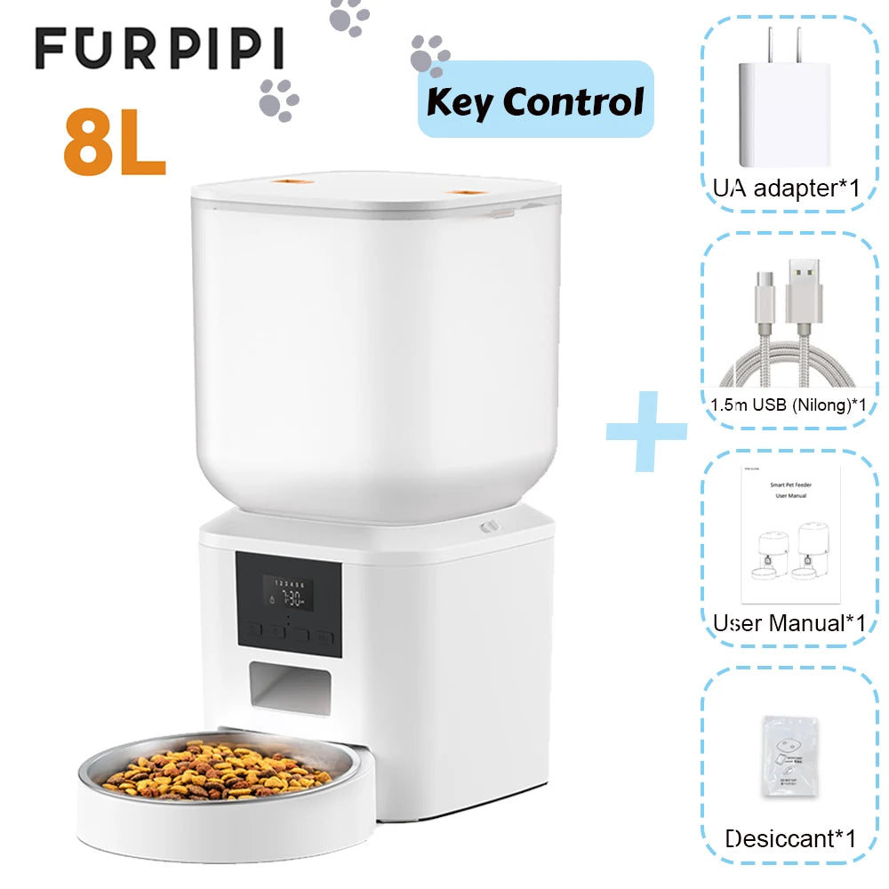 Automatic Pet Feeder – 8L Smart Food Dispenser with Key Control, SUS+ABS Build for Cats & Dogs